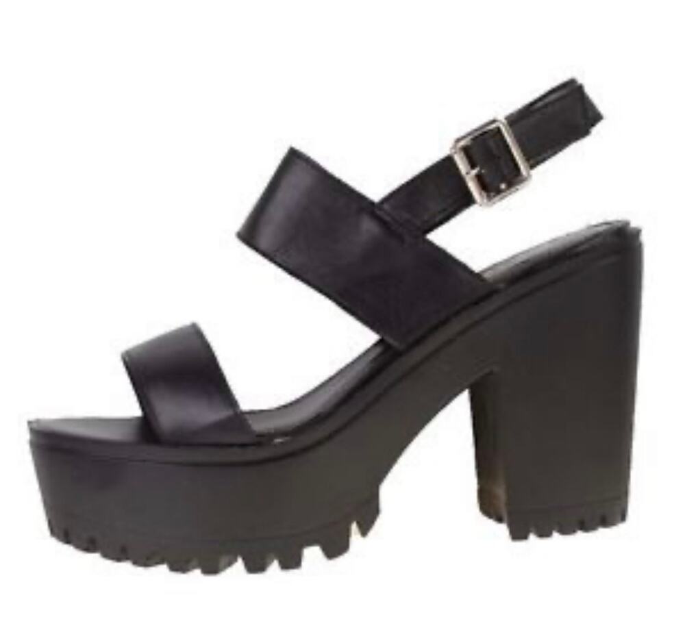NWOT Black Platform Heels Chunky Ankle Strap Y2K Punk Fairy goth Size 40 US 9.5